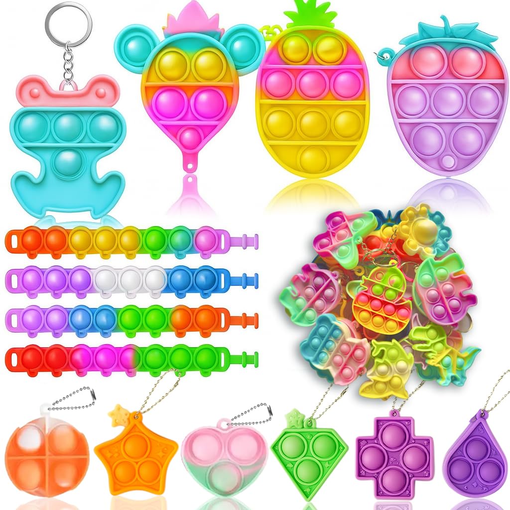 125 Pcs Party Favors Fidget Toys Pack, Randomly Selected Pop Sensory Set Gifts Stickers For Kids Adults Boy Girl Stocking Stuffe