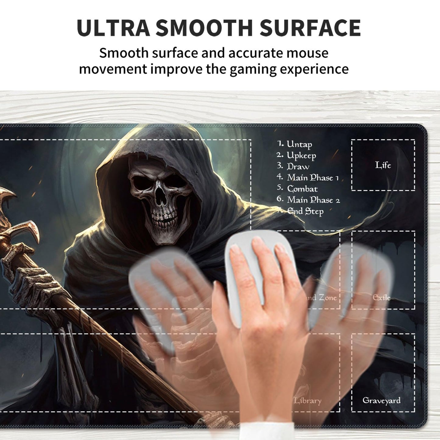 Playmat for MTG Magic Size 24x14 Inch Game Mats Tabletop Magic Play Mats enhanced Smooth Rubber Surface  Mousepad Compatible Qindaiwen for MTG RPG CCG Trading Card Game Play mats  Grim Reaper