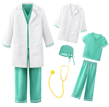 Reliparty Kids Doctor Costume Set With Cap And Accessories 5 Piece Set, Green,150