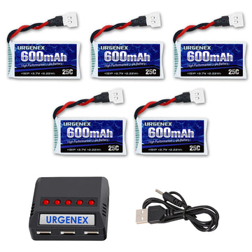 Urgenex 3.7V Lipo Battery 600Mah 1S 5Pcs Drone Battery With Molex Plug X5 Usb Battery Charger For Syma X5C X5C-1 X5 X5Sc X5Sw H5