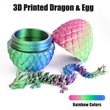 Locyfens 3D Printed Dragon Eggs With Dragon Inside, Rainbow Articulated 3D Dragon Toys With 3D Dragon Eggs, Crystal Dragon Red B