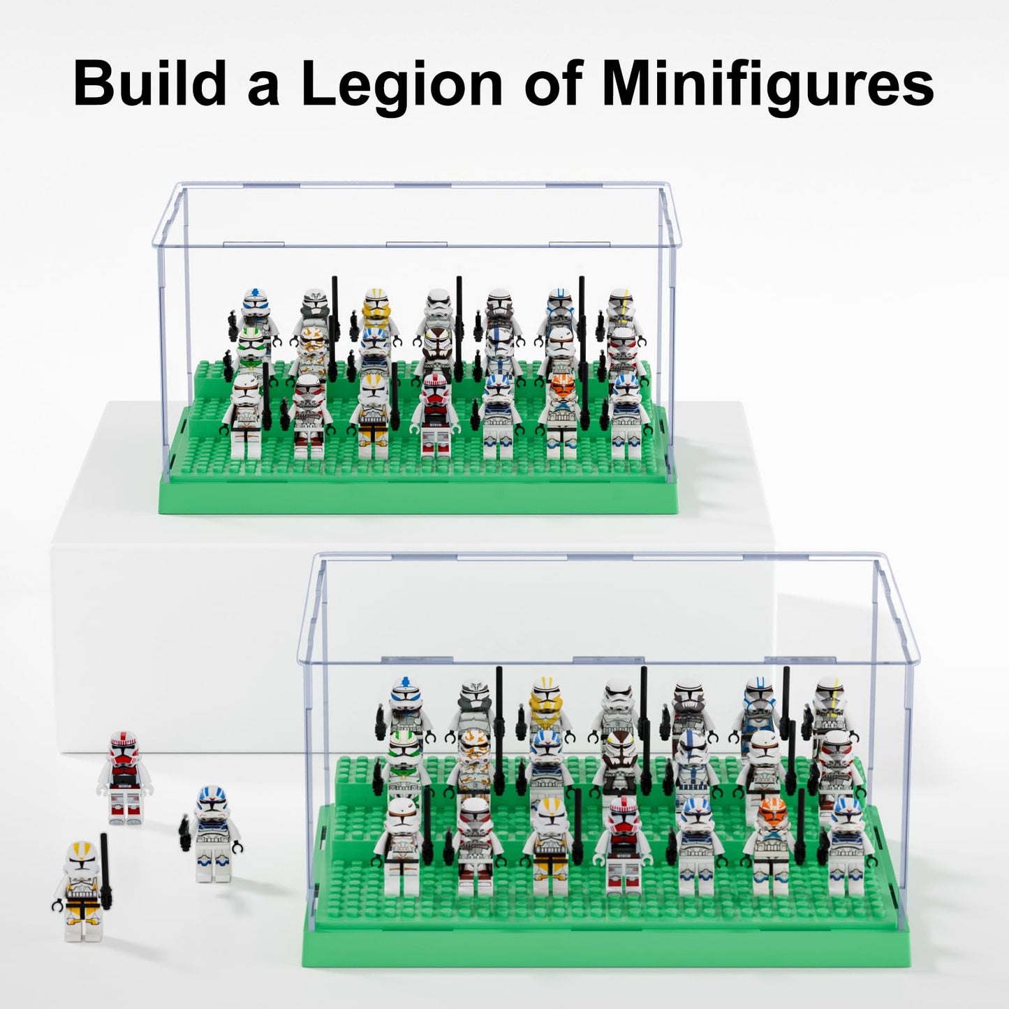 Mlikero Display Case for Minifigures Action Figures Blocks, Clear Acrylic Minifigure Display Case Box Storage, Dustproof Showcas