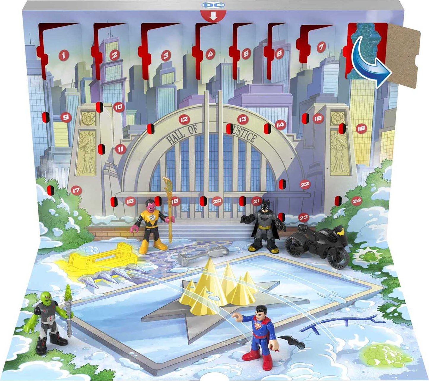 Dc Super Friends Imaginext Dc Super Friends Advent Calendar, 24 Mystery Toys Including Figures, Accessories And A Vehicle For Preschool Kids