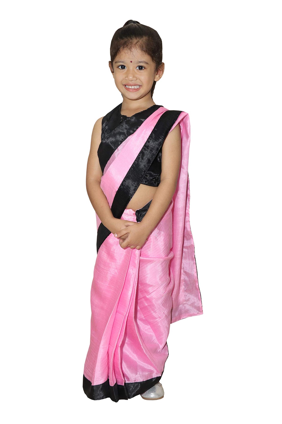 Raj Costume Traditional Indian Saree Costume for Girls with Black Blouse (Rani Laxmi Bai Green, 24Size_45Year)
