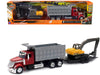 New Ray Toys Dump Truck with Excavator 1:43 Scale Diecast Model 16623, Red
