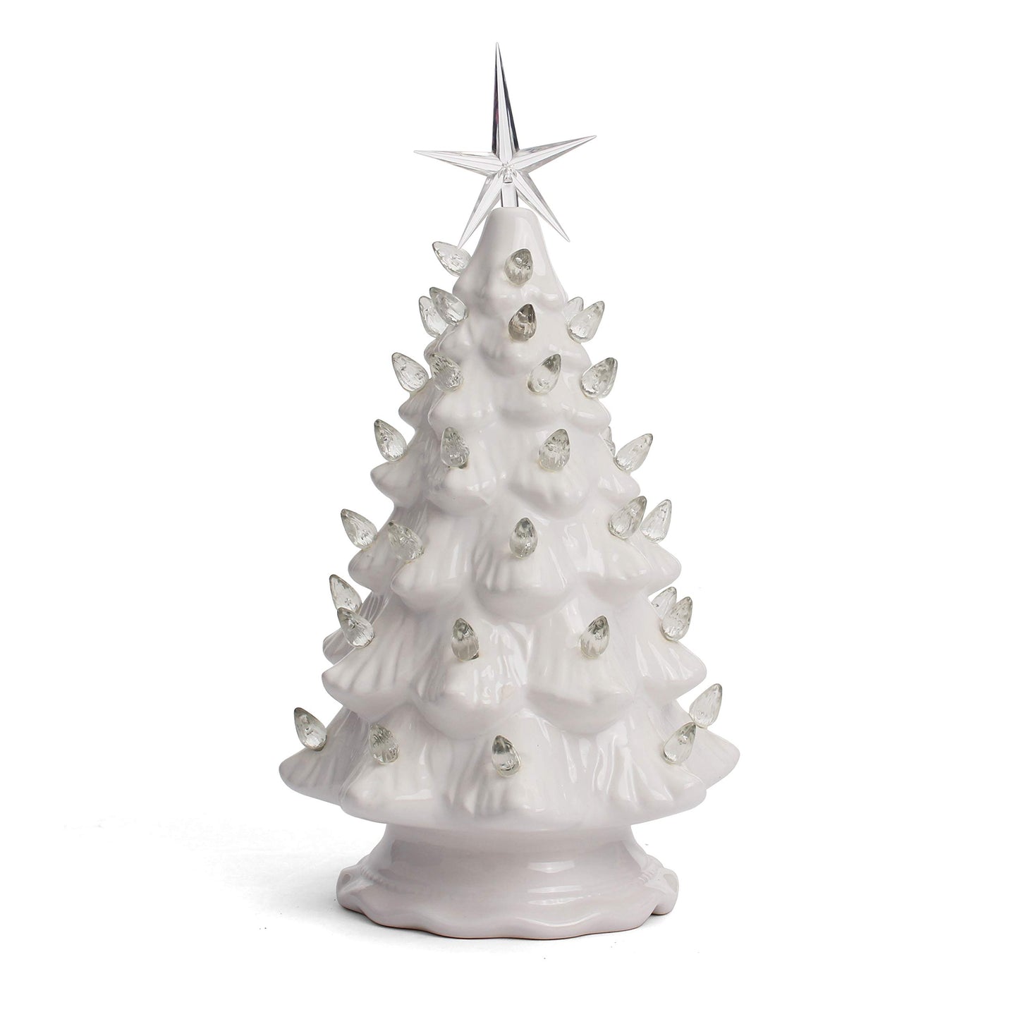 Milltown Merchants Ceramic Christmas Tree - 11.5" Lighted Vintage Tabletop Decor - White with Lights