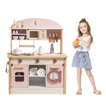 ROBOTIME Wooden Play Kitchen Set, Pretend Play Kitchen Set for Kids with Realistic Design, Kids & Toddlers Kitchen Playset with