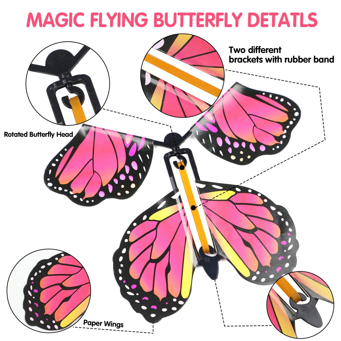 Lomimos 40Pcs Flying Butterfly, Magic Wind Up Butterfly Toy Gift For Kids Surprise Explosion Box Wedding Birthday Party Book Gre
