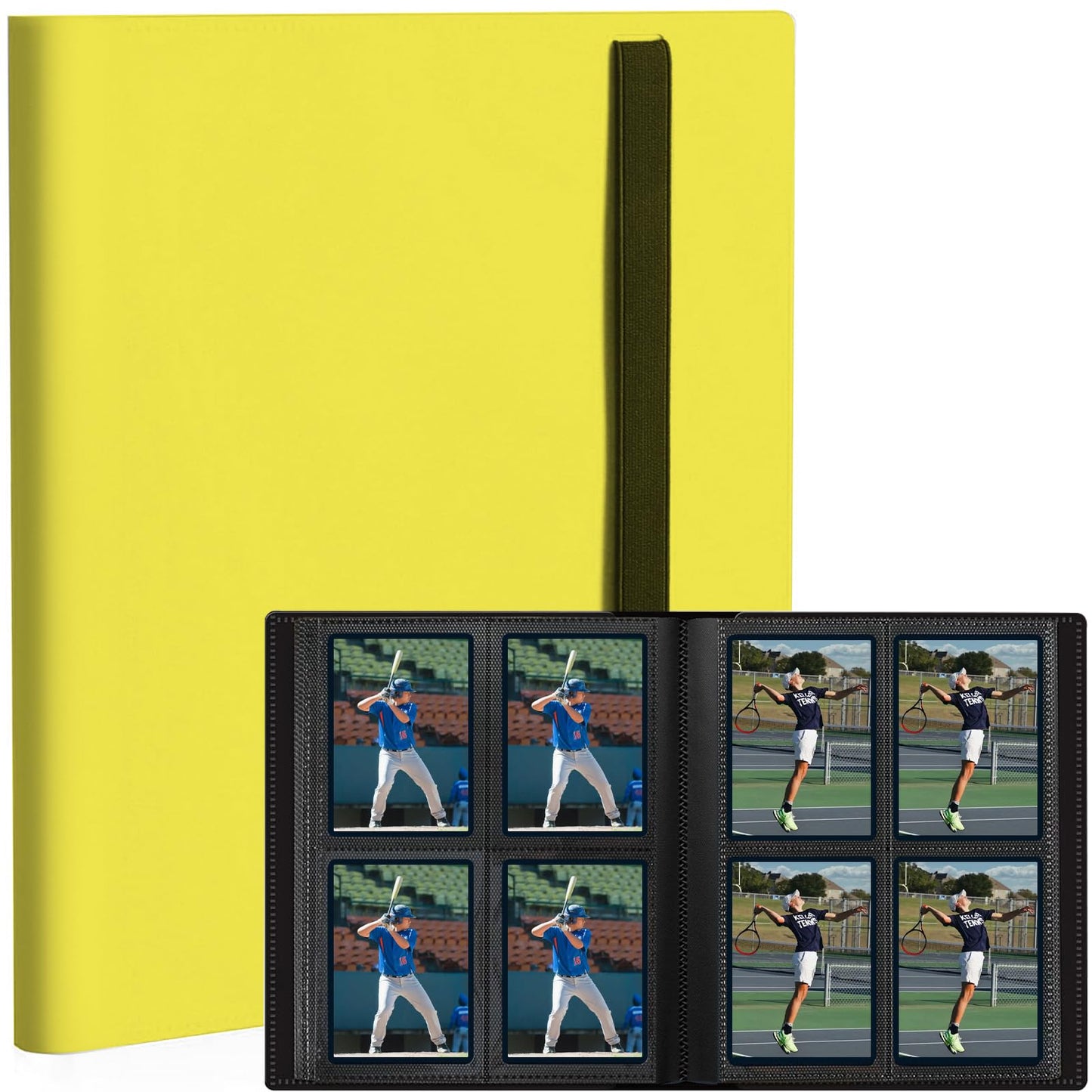 Card Binder  Small Card Album with PP Waterproof Pages  4 Pockets Trading Card Binder  Holds 160 Standard Cards  for TCG  MTG Collections Sports Cards Binder (Yellow)