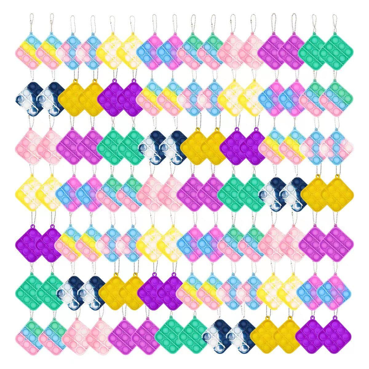 110Pcs Random Color Mini Pop Keychain Fidget Toy Push Bubble Pop Silicone Squeeze Sensory Toys Make Fun For Kids Anxiety Stress Reliever For Adults
