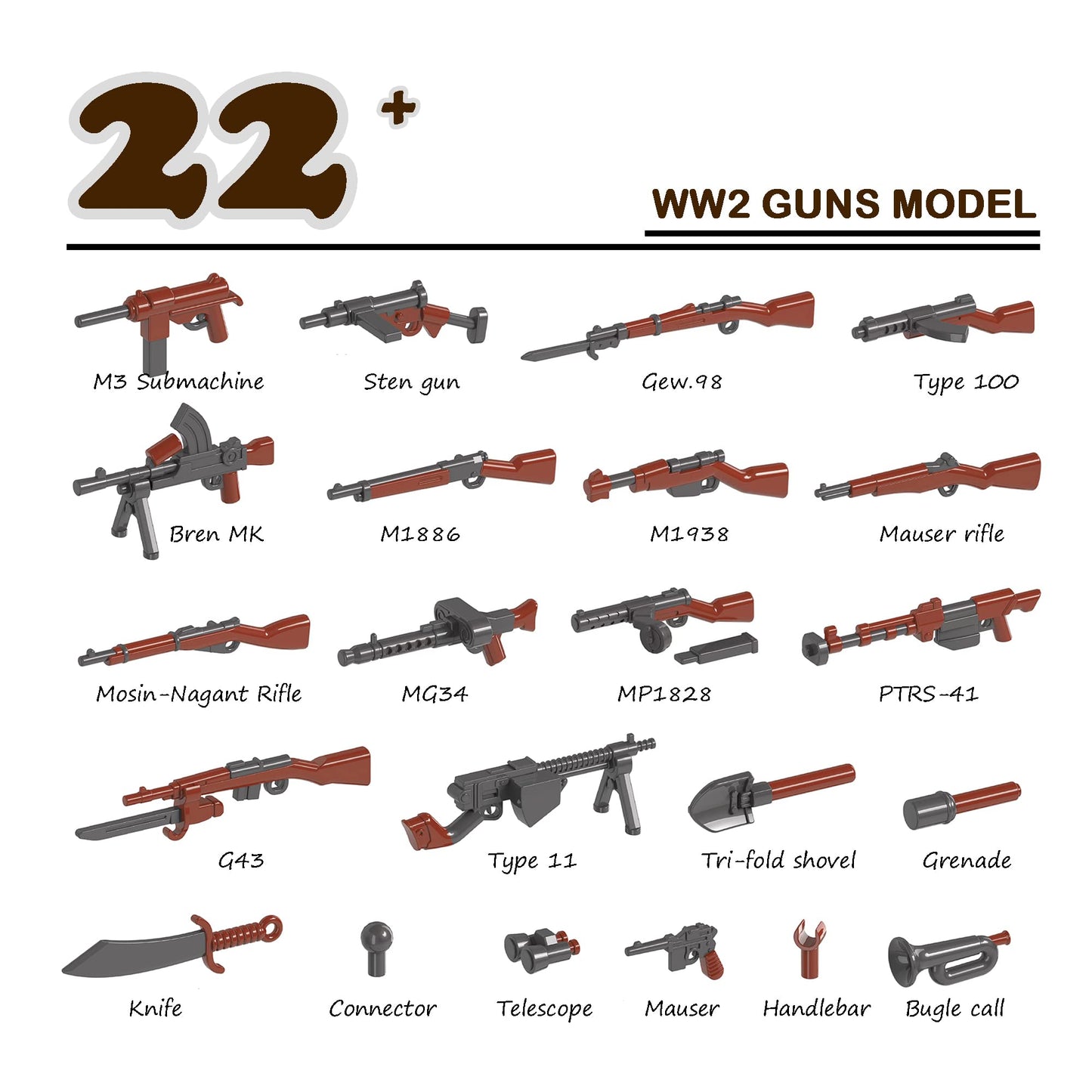 Military  Pack  WW2 Army Gear Kit Bricks Accessories Set  SWAT Building Blocks Parts for Soldier Figures  Compatible with Major Brands