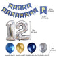 12Th Birthday Party Decoration For Boys, Birthday Banner Blue Number 12 Birthday Balloons Metallic Silver Blue Gold Latex Balloo