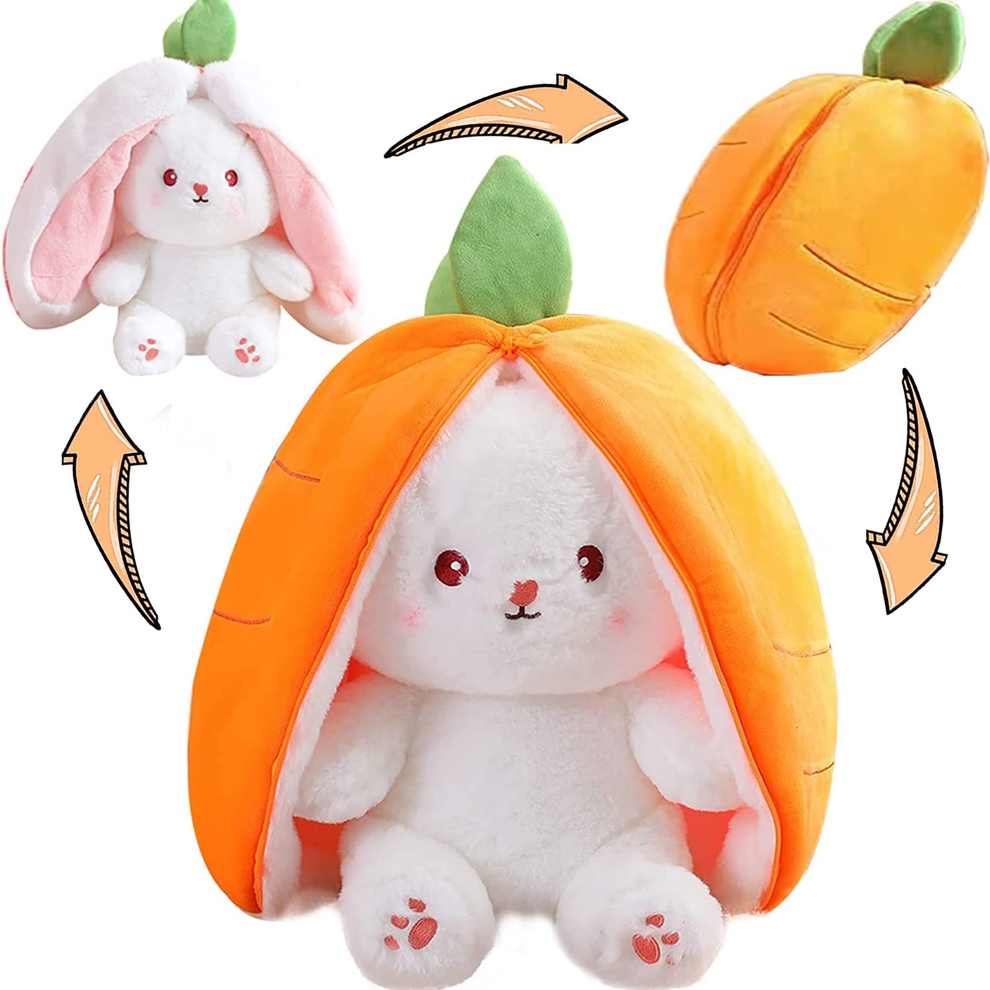 Miaodam Reversible Carrot Bunny Stuffed Animal, Carrot Rabbit Ears Zip Plush Stuffed, Fruit Bunny Plush In A Carrot, Fluffy Rabbit Plushies Funny Hide Seek Bunny Toy For Girls Gifts Girlfriend