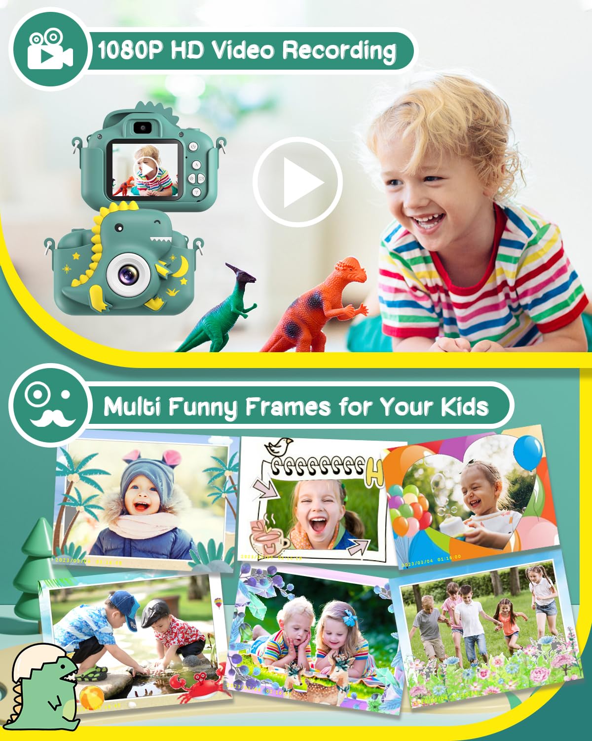 Greenkinder Kids Camera, Toddler Camera For Boys Girls, Toys Gifts For Christmas Birthday Boys Girls Kids 3-9 Year Old Digital Video Camera With 32Gb Tf Card