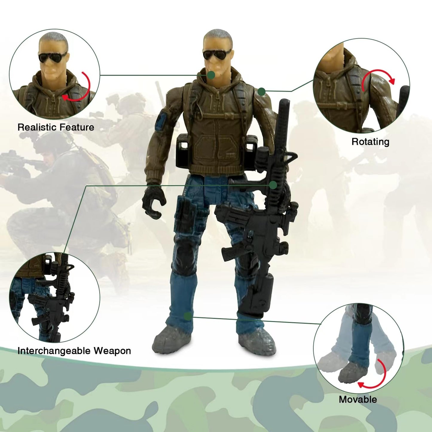 MQSTARSRISE Toy Soldiers Action Figures  6 Pcs Army Men Action Figure Play Set for Kids  US Army Men and SWAT Team Toy with Military  Accessories for Kids Toddler Boy