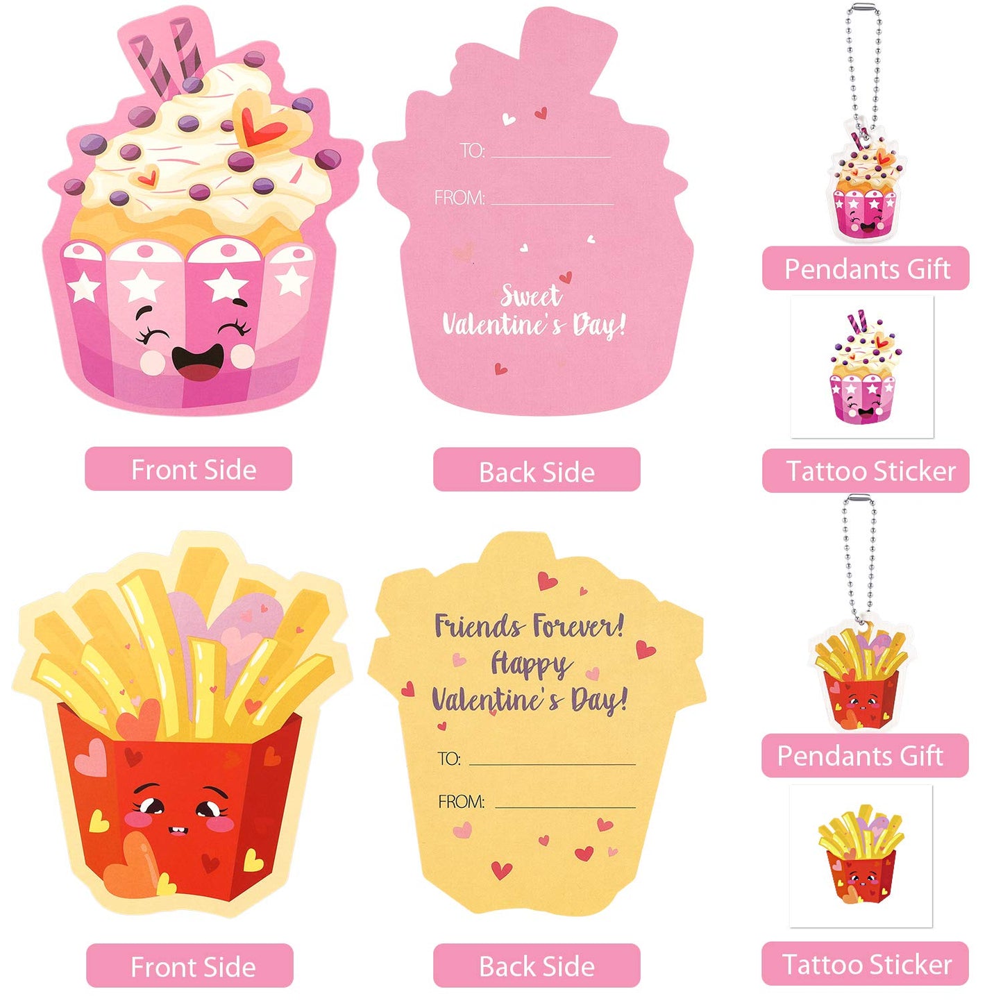 SUKKI Valentines Day Cards for Kids 30 Sets with Envelopes Pendant Gifts and Temporary Tattoos - Perfect Greeting Exchange Cards