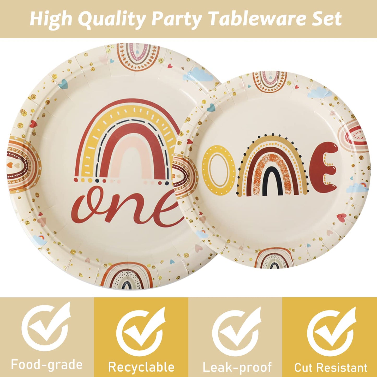 96 Pcs Boho Rainbow Party Plates And Napkins Party Supplies Boho Rainbow 1St Birthday Party Tableware Set Boho One Party Decorat