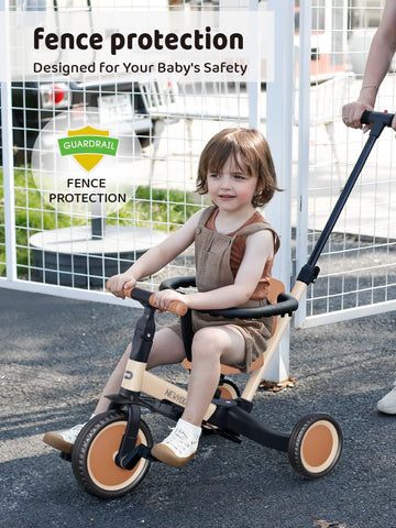 newyoo TR008 5 in 1 Toddler Tricycle with Push Handle for 1-3 Year Old Boys and Girls, Kids Push Trike with Safe Bar, Toddler Bi