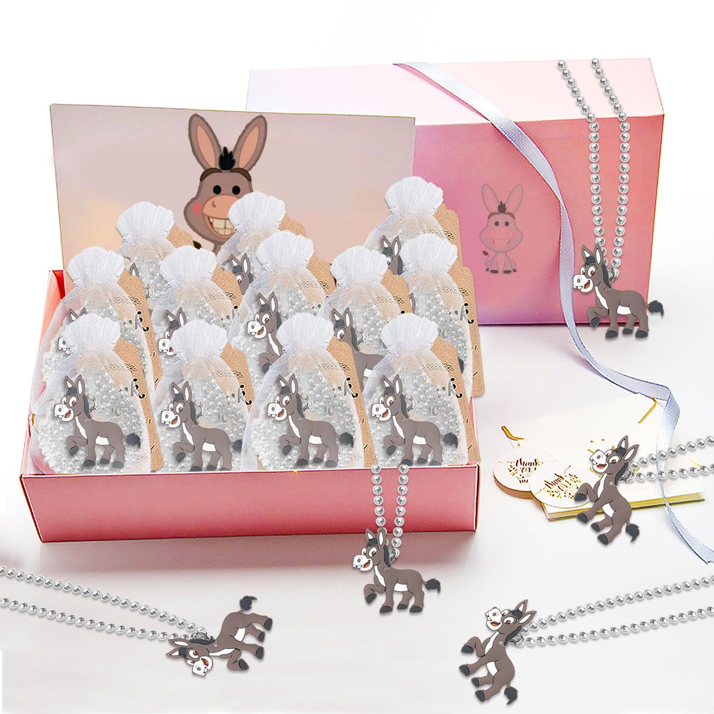 KeeStar 24 Pack Donkey Necklace Party Favors for Farm Animal Baby Shower, Barnyard Themed Party, Birthday, School Carnival Rewar