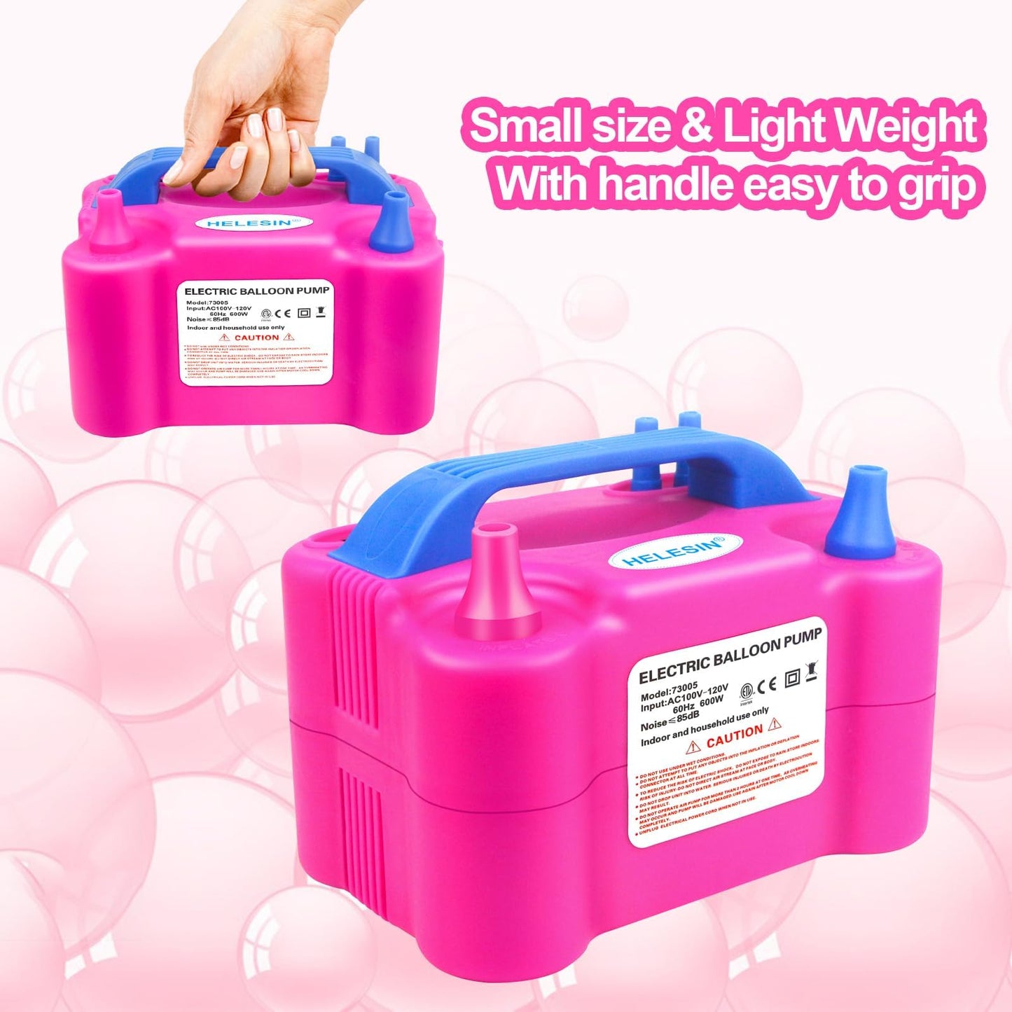 HELESIN Electric Air Balloon Pump - 600W Dual Nozzle Inflator for Party, Birthday, Baby Shower - Portable, Red and White Balloons, 12inch