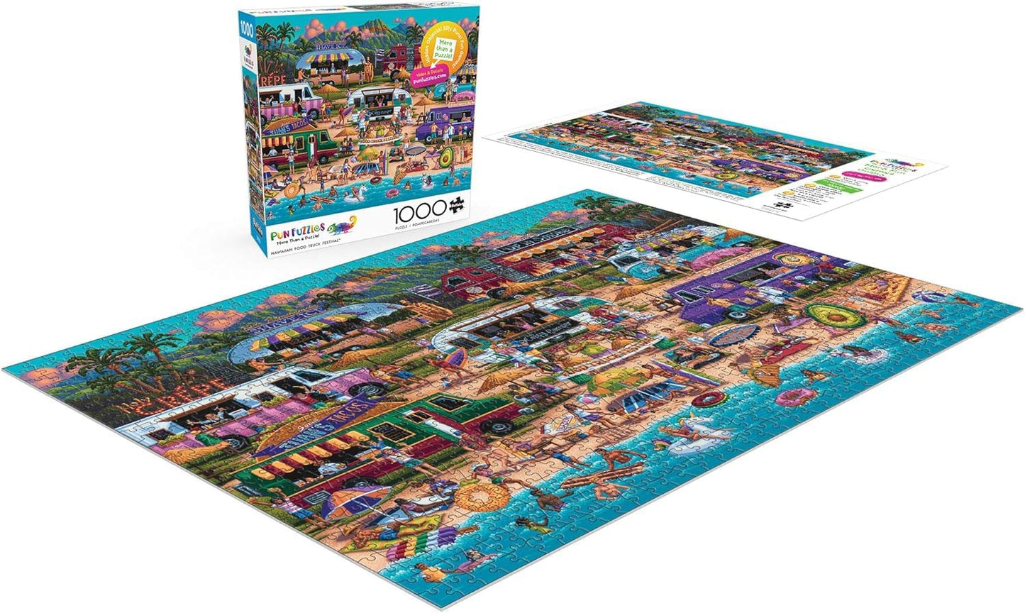 Buffalo Games Pun Fuzzles Hawaiian Food Truck Festival 1000 Piece Jigsaw Puzzle - Large Multicolor, Model 11204
