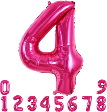 Toniful 40 Inch Hot Pink Large Numbers Balloon 0-9 Birthday Party Decorations,Foil Mylar Big Number 4 Balloon Digital 4 For Birt