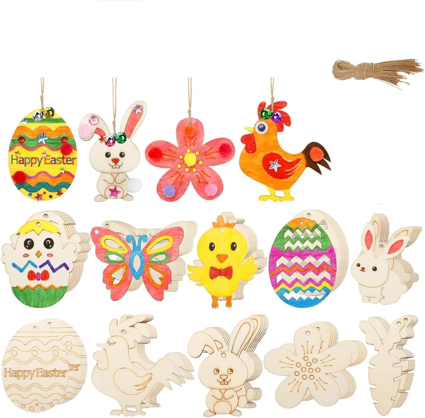 Curious Button 10 Pcs Easter Crafts For Kids  Wooden Bunny Cutouts Painting Kit (3.1 X 2.3 Inch) | Diy Easter Bunny Art & Craft