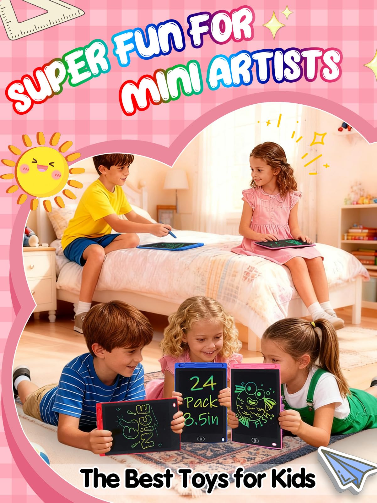 LCD Writing Tablet for Kids Party Favors Bulk - 24 Pack 8.5in Colorful Doodle Board, Erasable Drawing Pad for Goodie Bags Stuffe