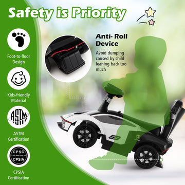 Costzon Push Cars For Toddlers, 3 In 1 Licensed Lamborghini Stroller Sliding Walking Car W/Handle, Armrest Guardrail, Underneath Storage, Horn, Foot-To-Floor Ride On Toy For Boys Girls (White)