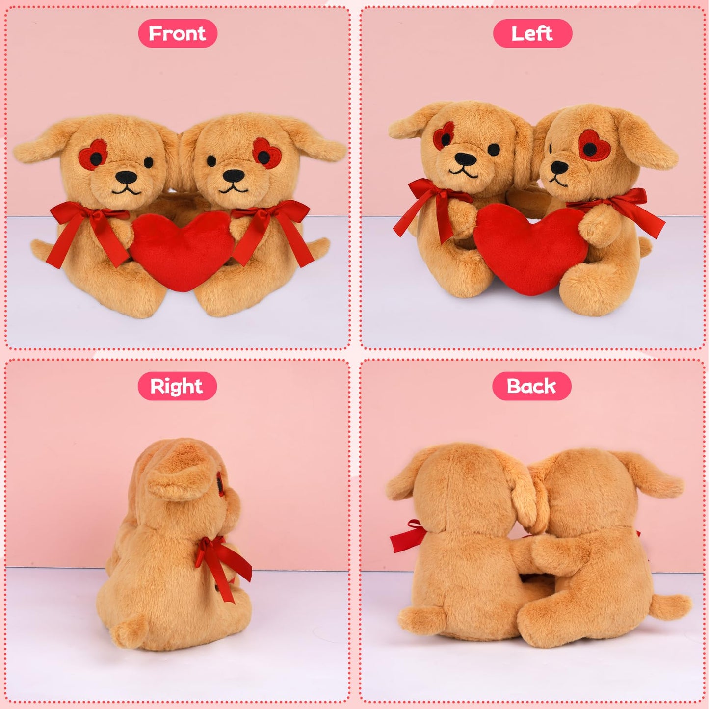 Jiajegtgt Valentines Stuffed Animals - 2 Pcs Dog Valentines Day Plush Toy With Heart, Valentines Day Gifts For Her Kids Girlfrie
