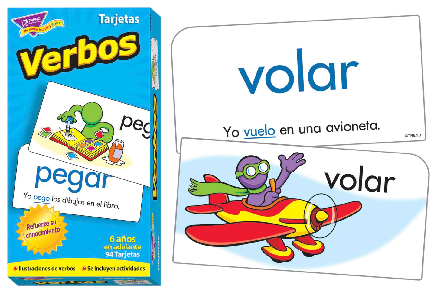 Trend Enterprises: Verbos (Spanish Action Words) Skill Drill Flash Cards, Grow Spanish Fluently, Illustraions With Words & Sample Sentence, 94 Cards Included, For Ages 6 And Up