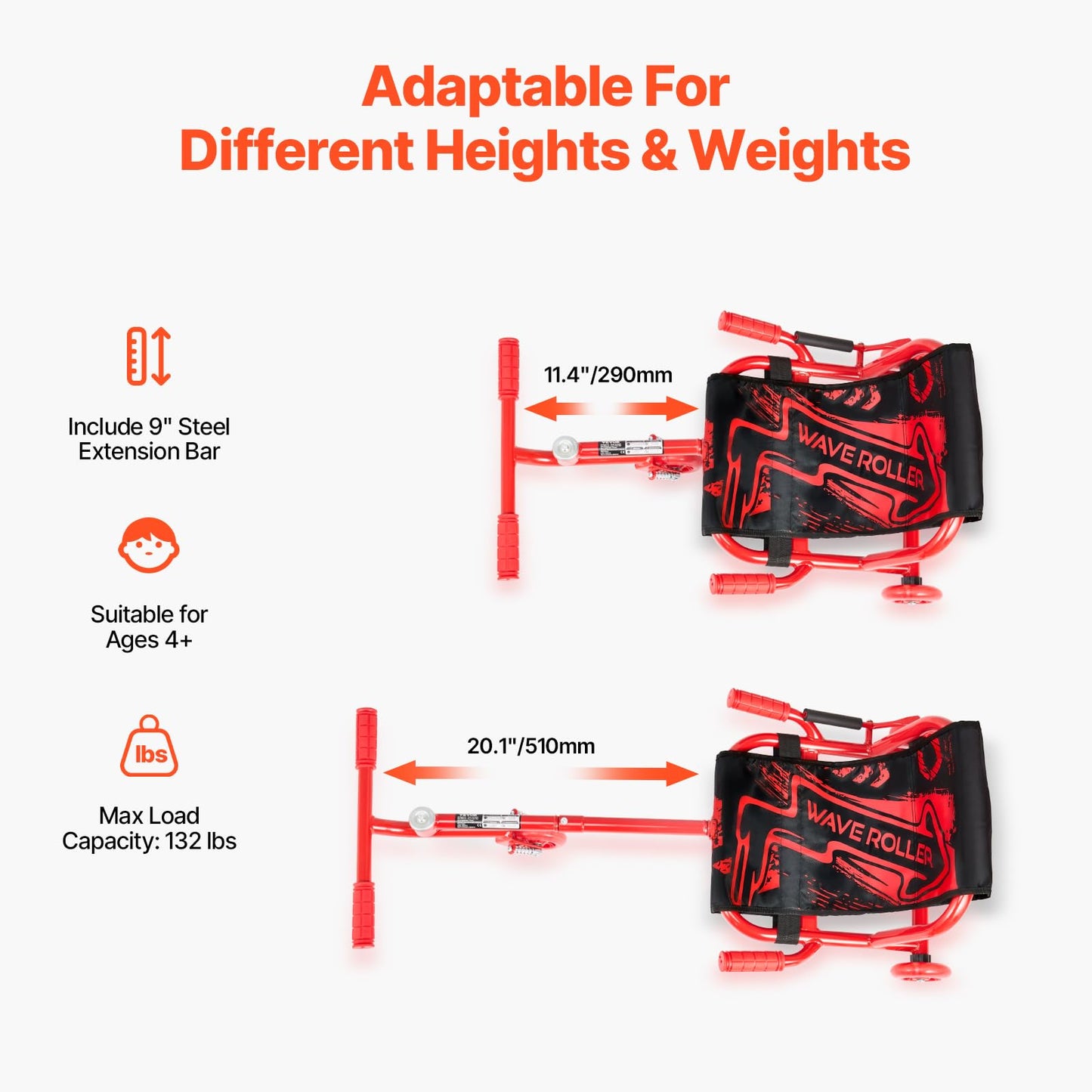 Vevor Ride On Scooter, Load Capacity Of 132 Lbs, Swing Side-To-Side For Amazing Ride Powered By Zig-Zag Motion, Ride On Drifting