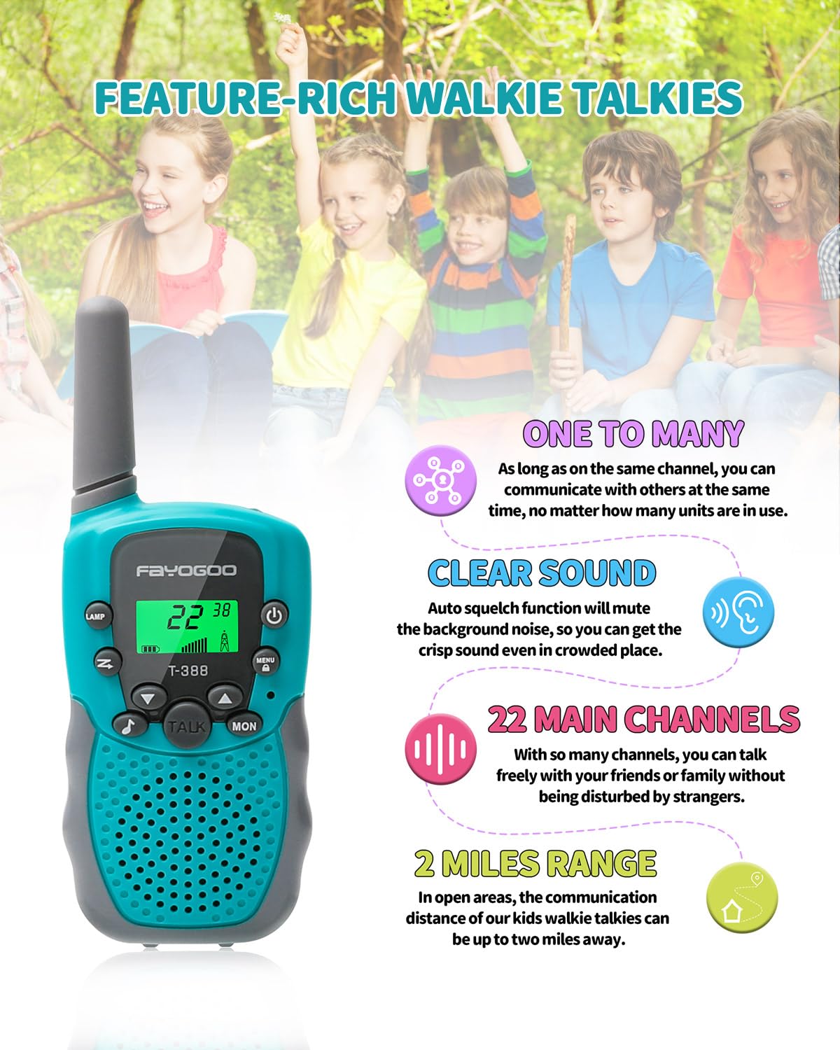 Walkie Talkies For Kids Long Range 2 Miles, Rechargeable Kids Walkie Talkies 3 Pack With Flashlight, Toys Gifts For 3 4 5 6 7 8-10-12 Year Old Boys Girls, Christmas Birthday Gifts Ideas Present