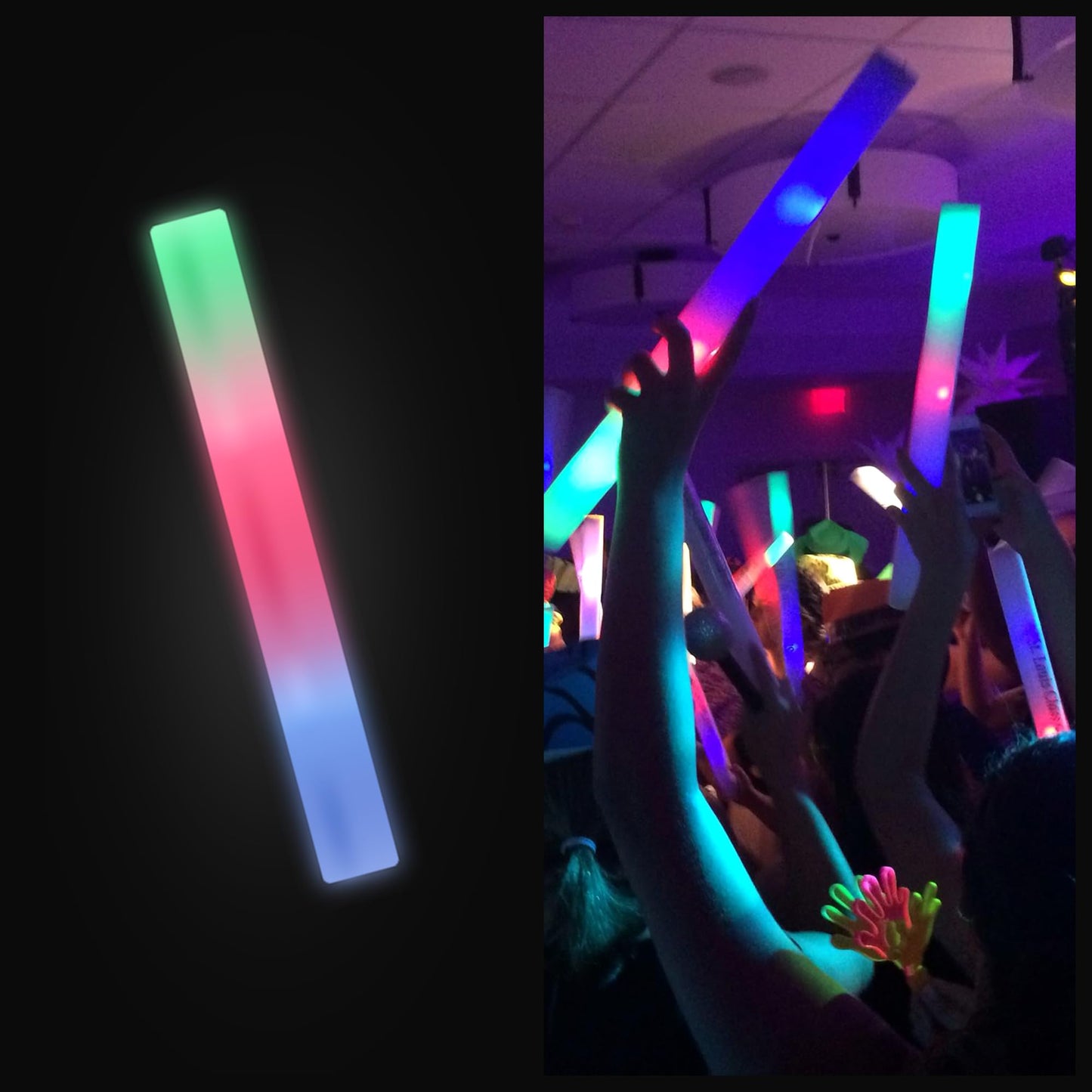 Promotional Party Sticks Foam Glow Sticks Bulk - 100 Foam Light Up Sticks and LED Foam Sticks - 16 Reusable Light Up Foam Sticks