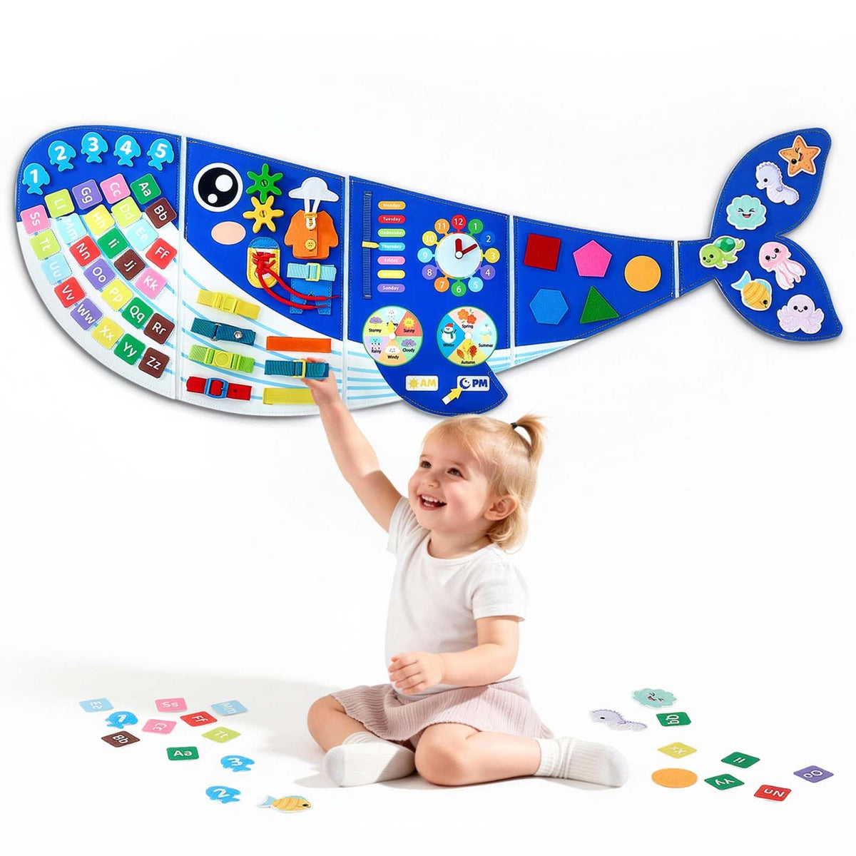 VEVOR Felt Wall Busy Board 12in1 Whale Foldable Montessori Activity Toys