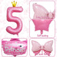 5Th Birthday Decorations For Girls, Pink 5Th Birthday Balloon Set With 40 Inch Pink Number 5, Large Helium Foil Mylar Crown Balloon, Pink Bow Foil Balloons For Baby Girl Daughter First Birthday Party