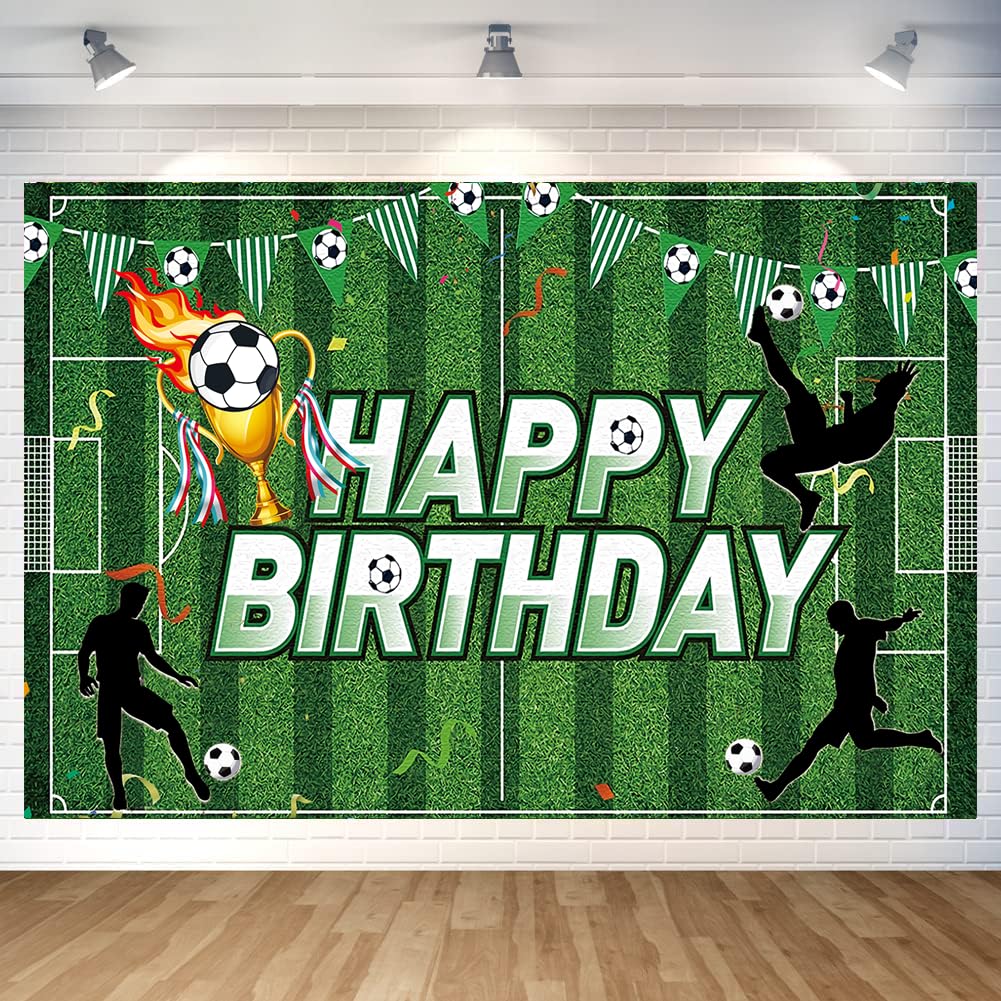 Soccer Birthday Party Backdrop Soccer Happy Birthday Banner Football Field Photography Background for Home Decorations Party Sup