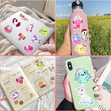 Susihi 80Pcs Cute Axolotl Stickers For Water Bottles Unicorn Stickers For Kids Girls Axolotl Waterproof Vinyl Stickers Bulk