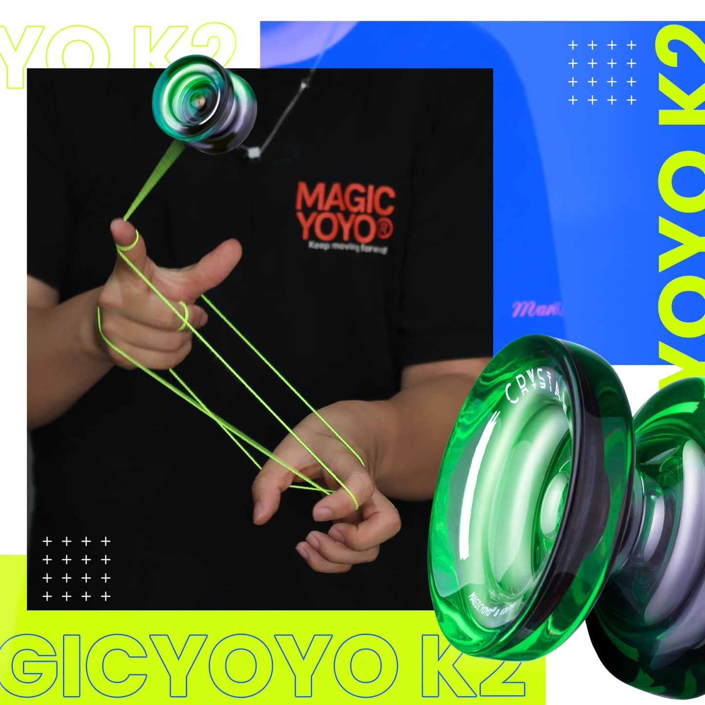 MAGICYOYO K2 Professional Yoyo Set - 2 Pack (Responsive/Unresponsive) with Strings & Case - Pink Purple/Black Green - Ideal for Kids/Beginners