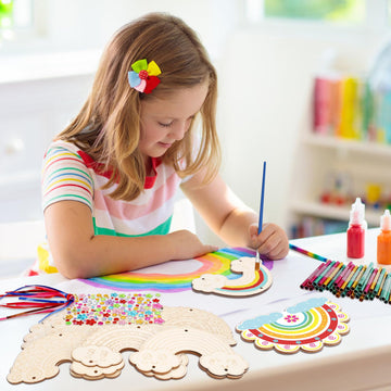 Fennoral 10 Rainbow Wind Chime Craft Kits for Kids Make Your Own Wind Chime Ornament DIY Coloring Wooden Art and Craft for Class