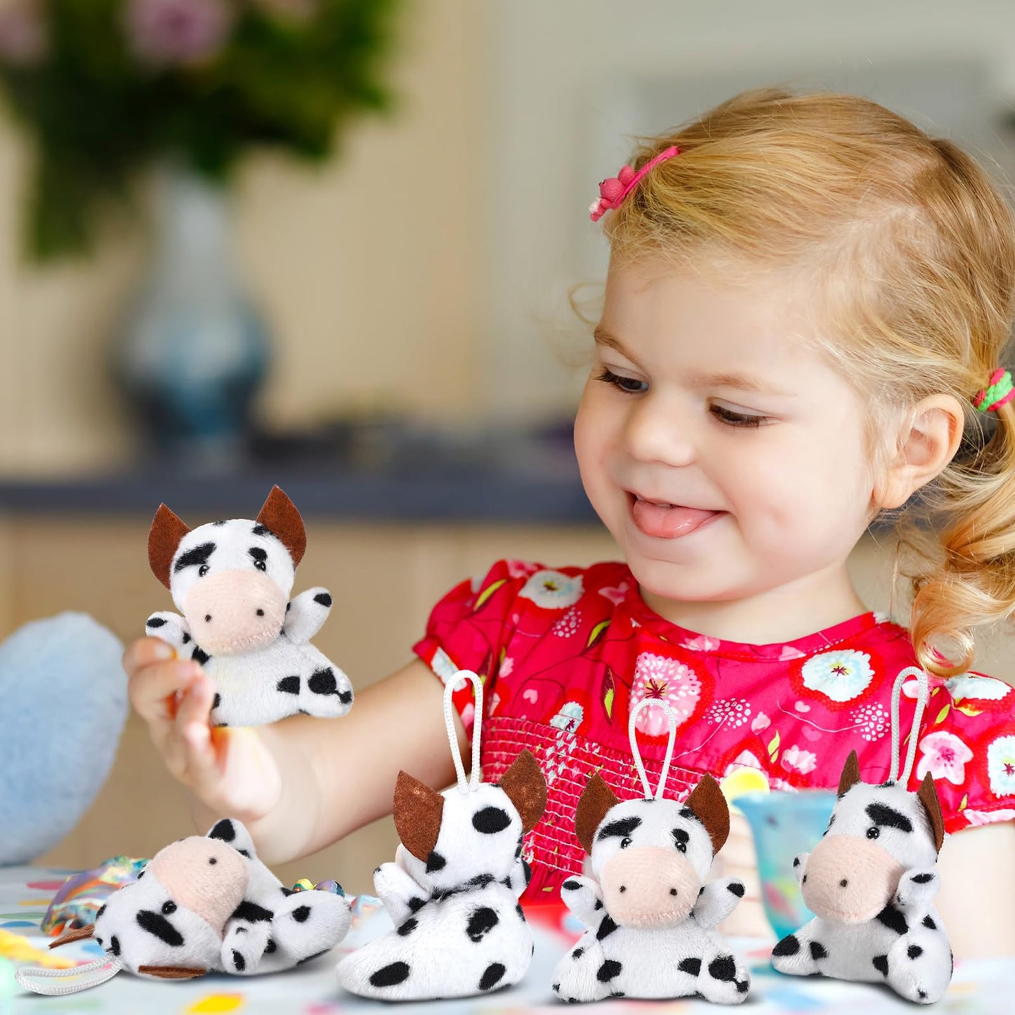Shappy 50 Pcs Mini Animal Plush Toys Small Stuffed Animals Bulk Cute Tiny Plushies Keychains For Gift Party Carnival Prize(Cow)