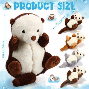 Shappy 5 Pcs Sea Otter Stuffed Animals Large Mommy Sea Otter Stuffy Plush With 4 Cute Babies In Her Zippered Belly Soft Cuddly Plushies For Boys Girls Birthday Gifts Ocean Party Decors(Brown)