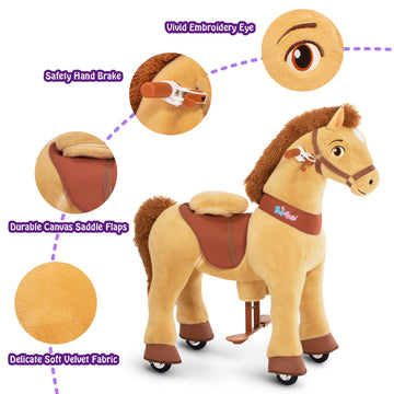 Ponycycle Kids Ride On Horse Toys Plush Interactive Riding Horse Ride For Toddlers 3-5 Walking Rocking Horse With Wheels, No Battery Or Electricity, Giddy Up Riding Toys Light Brown E336