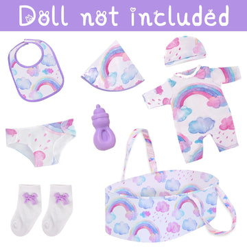 Ecore Fun 8 Pcs Baby Doll Clothes With Bassinet For 16-20 Inch Baby Doll, Rainbow Baby Doll Clothes Outfit Accessories Fit 16 To 20 Inch Baby Doll(No Doll)