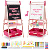 Funlio Anti-Warping Kids Art Easel, 3 Height Adjustable For Kids Aged 2-8, All-In-One Toddler Easel With Paper Roll & Erasable Frame, Standing Easel With Magnetic Chalkboard/Whiteboard (Pink)