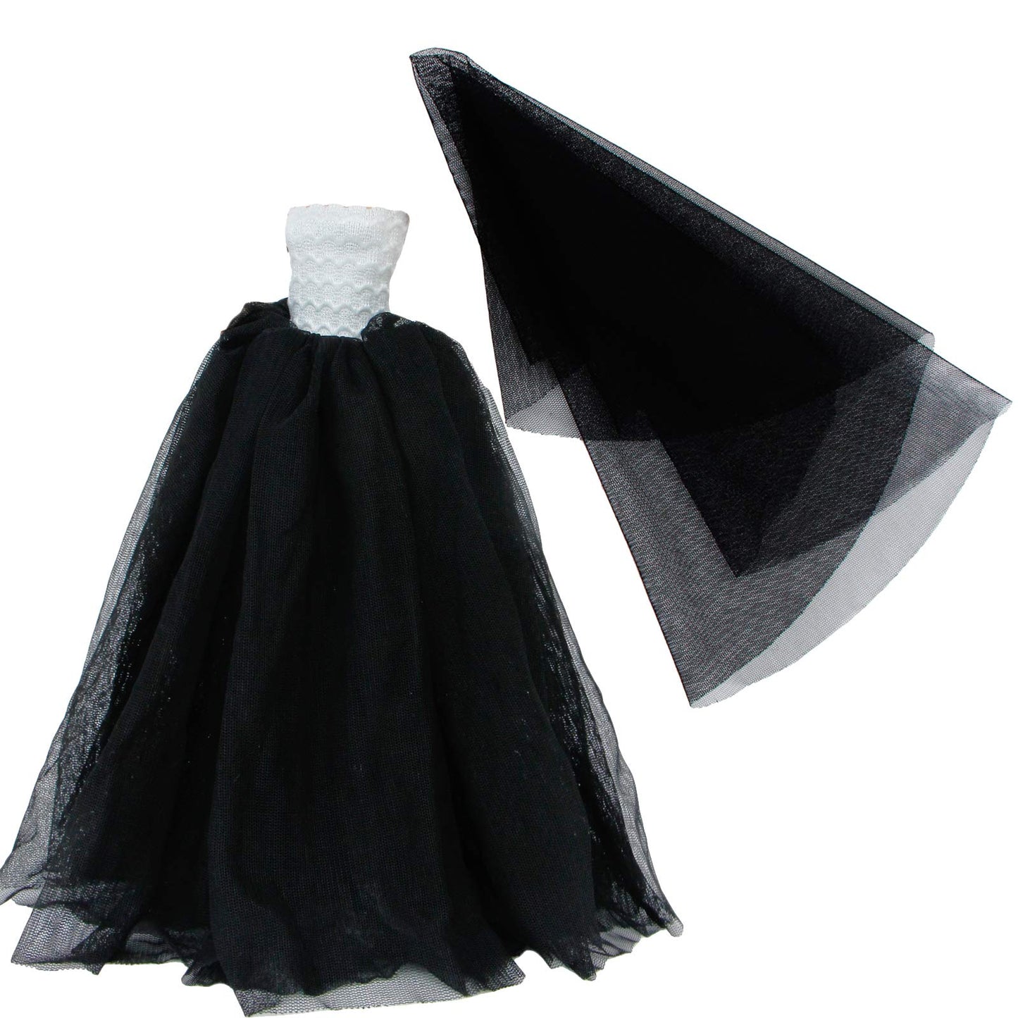 Bjdbus 11.5 Inch Girl Doll Clothes, Black White Trailing Dinner Party Gown With Long Veil