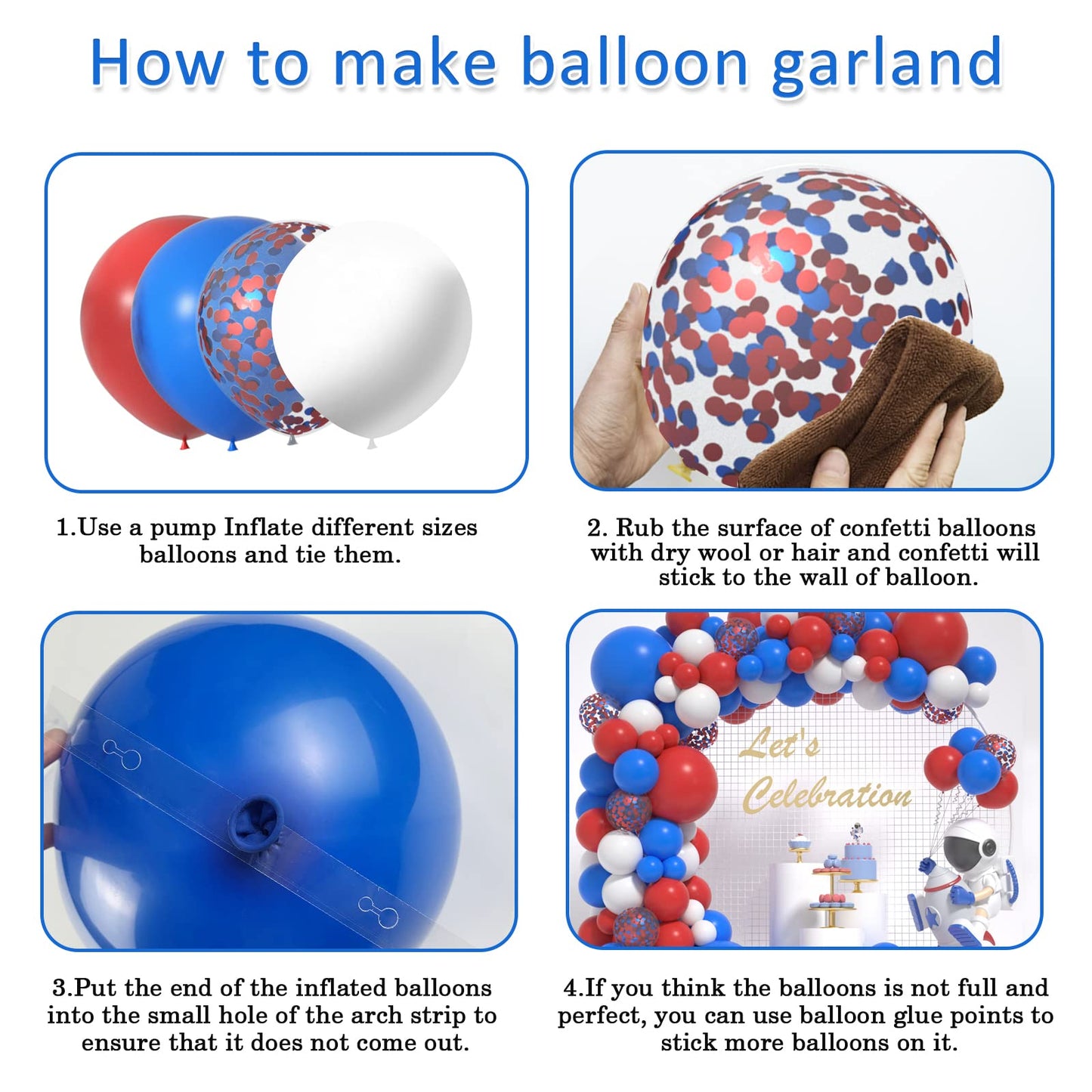 Janinus Blue Red White Balloon Garland Kit 4Th Of July Balloon Arch 5+12+18   For Baseball Party Veterans Memorial Day Nautical