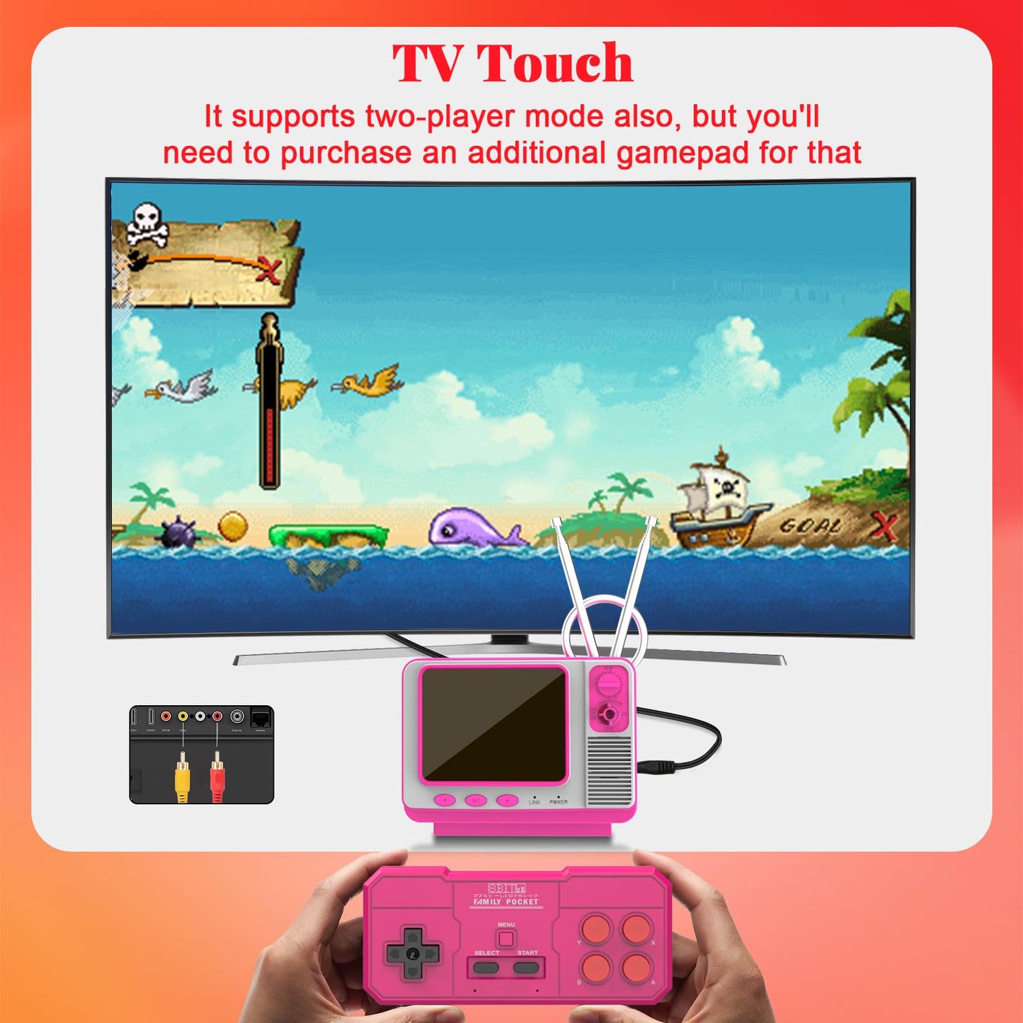 Easegmer Retro Handheld Game Console With 168 Classic Games, Mini Tv Style, 3.0'' Screen, Av Output, 2 Player Support, Rechargea