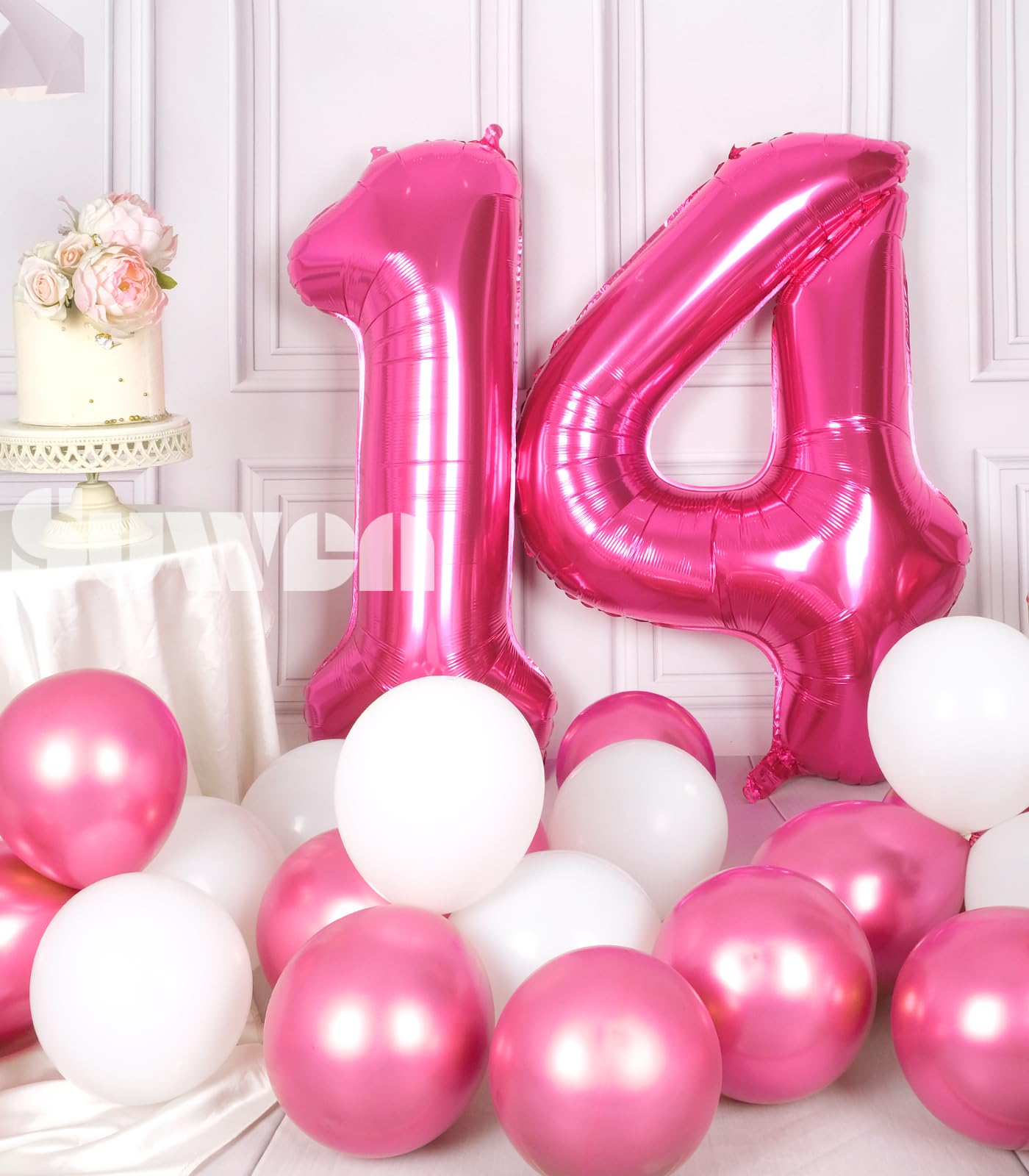 SUWEN 14 Inch Hot Pink Foil Number Balloons 0-9 Jumbo Mylar Birthday Decorations for Girls and Women