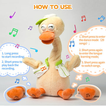 Swtoipig Talking Dancing Duck Toy Mimicking Recording Plush & Interactive Toy, Repeating What You Say, Neck Shaking Stuffed Toys